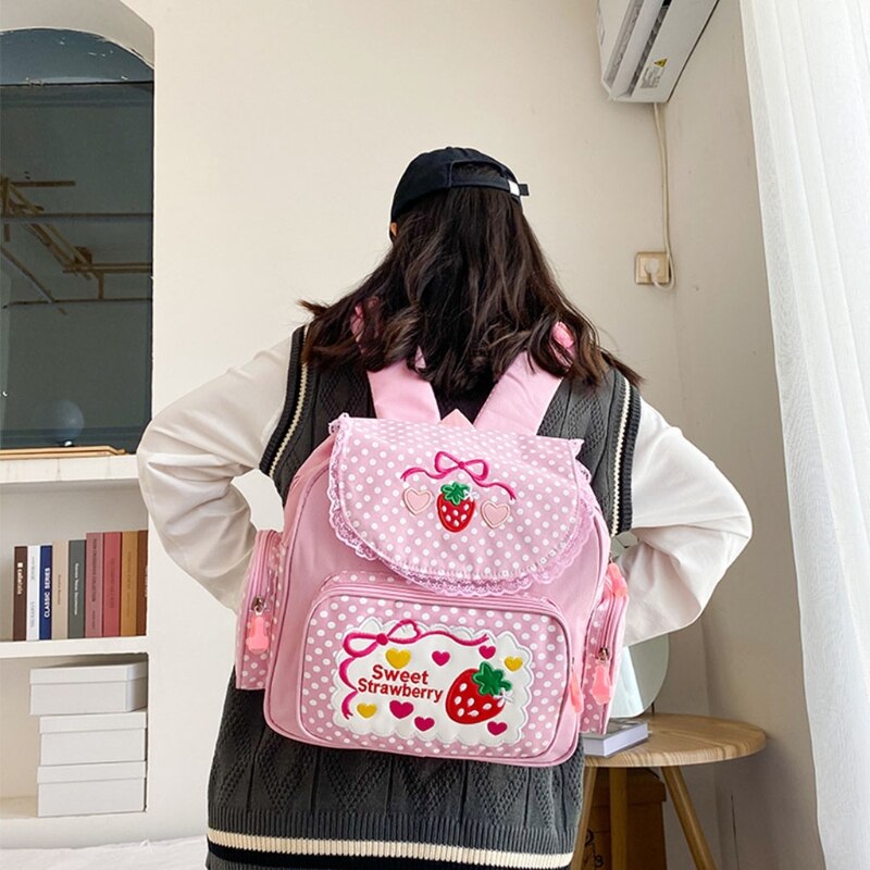 Girl Embroidery Strawberry Backpack-Sweet Backpacks | High-Quality Backpacks For Every Adventure